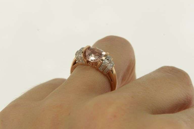 10K Rose Gold Heart Morganite Diamond Ornate Vintage Ring