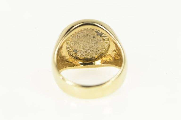 14K Yellow Gold 1755 Spanish 1/2 Real Coin Statement Ring