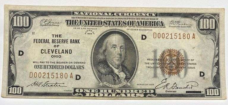 $100 Series of 1929 Cleveland Ohio National Currency