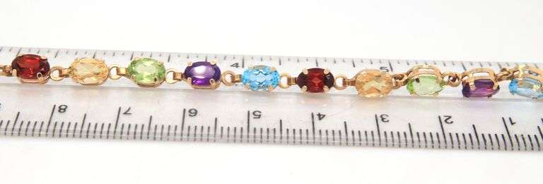 10kt Yellow gold multi color gemstone bracelet
