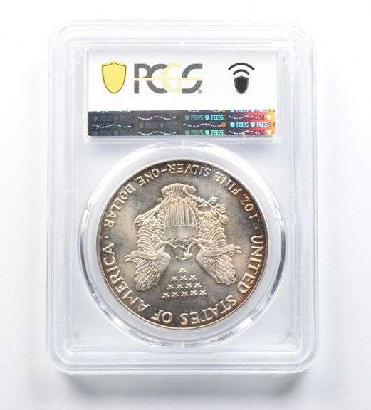 MS67 1988 American Silver Eagle PCGS Beautiful Tone Red/Blue Shadows