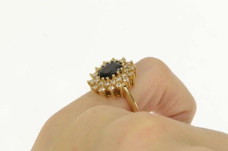 14K Yellow Gold 2.80 Ctw Sapphire Diamond Halo Engagement Ring