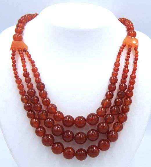 Coral bib strand beaded necklace