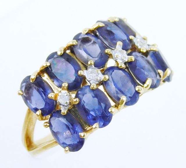 Wide 14K Ring of Amethyst's & Diamonds, Size 6.5