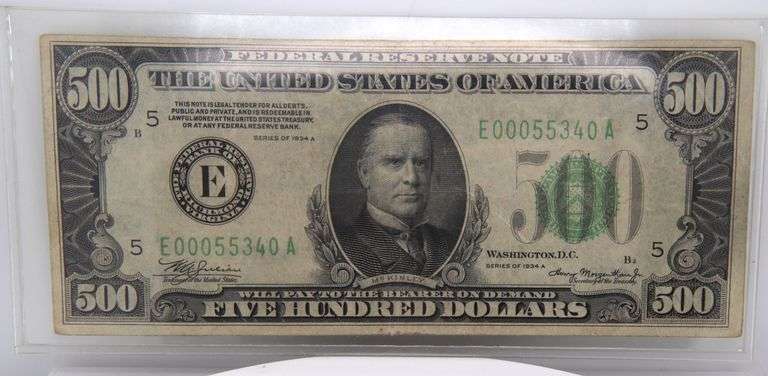 Original Five Hundred Dollar 1934 series Bill with President McKinley