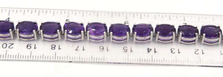 925 Sterling silver oval amethyst link bracelet