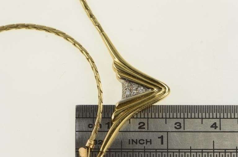 14K Yellow Gold Vintage Diamond Chevron Square Chain Necklace