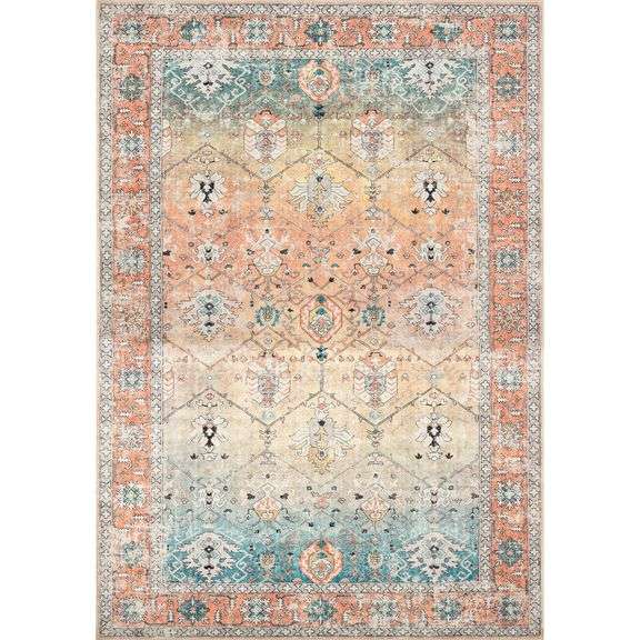 Antique Area Rug Thin Washable Distressed Rug