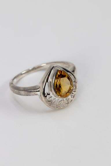 Sterling Silver Natural Citrine Gemstone Ring Size 6