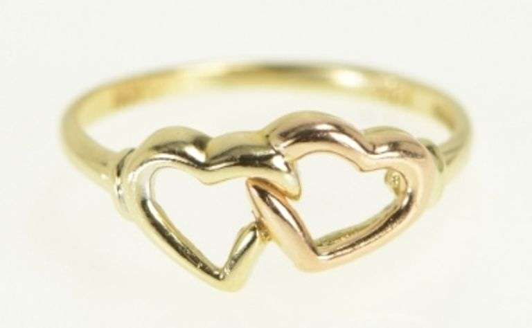 10K Yellow Gold Interlocking Heart Love Symbol Bond Ring