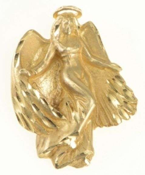 14K Yellow Gold Guardian Winged Angel Protection Charm/Pendant