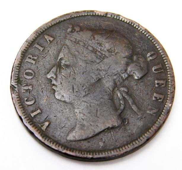 1872 Straits Settlements One Cent Coin
