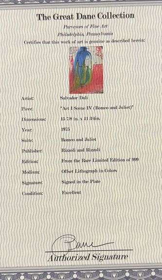 Highly Collectible Salvador Dali Lithograph From the 'Romeo and Juliet' Suite