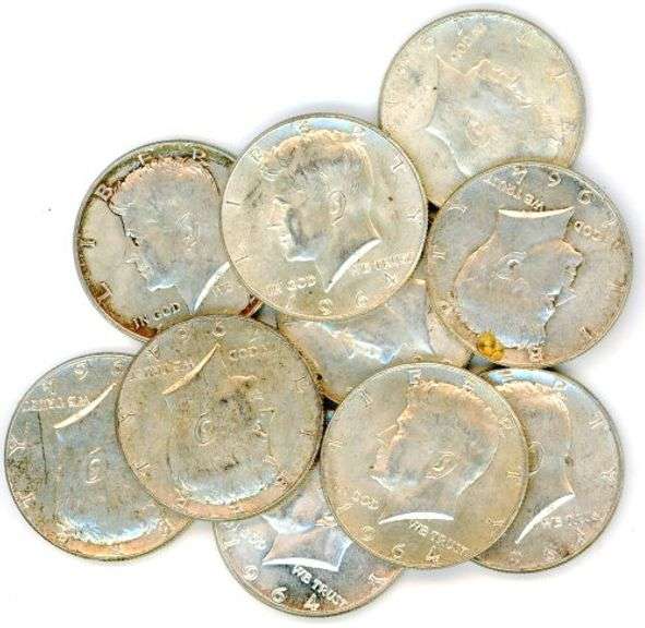 10 1964 Silver Kennedy Half Dollars