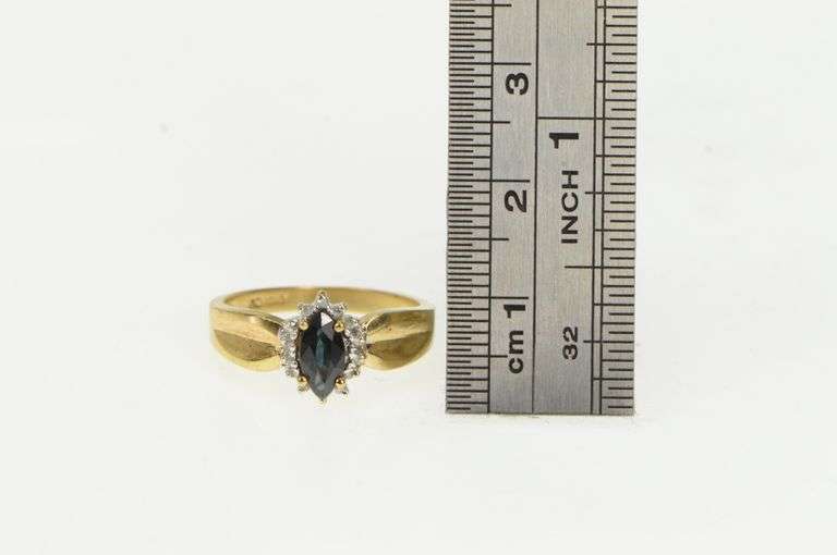 10K Yellow Gold Marquise Sapphire Diamond Halo Vintage Ring