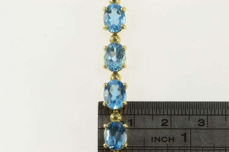 14K Yellow Gold Oval Blue Topaz Vintage Statement Bracelet