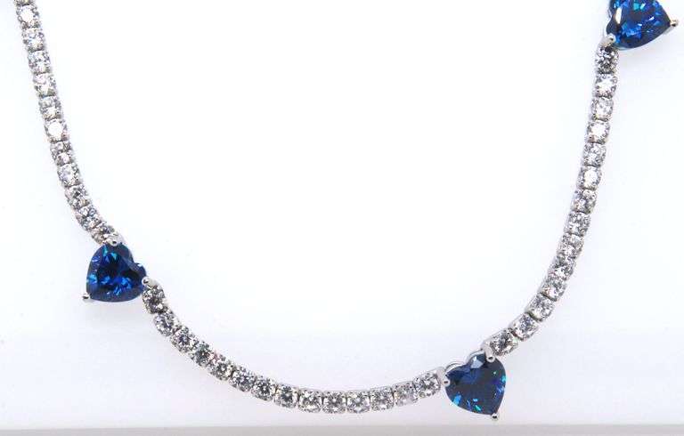 Blue Heart Shaped Cubic Zirconia w White Cubic Zirconia Necklace