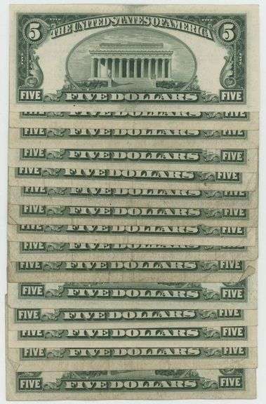 15 Collectible 1953 Series $5 Blue Seal Silver Certificate notes