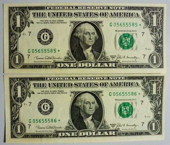 (2) Superb Crisp 1969C $1 Star Replacement Notes Chicago-Consecutive!