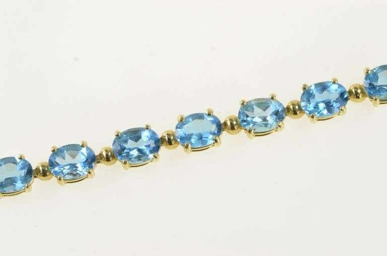 14K Yellow Gold Oval Blue Topaz Vintage Statement Bracelet