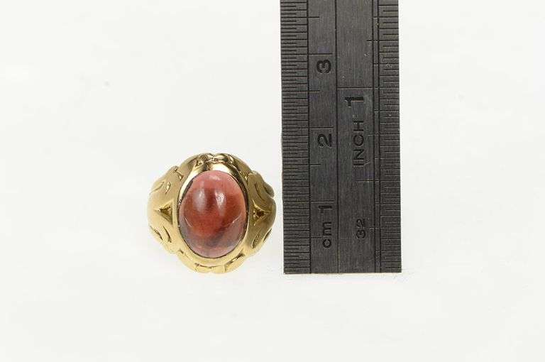 10K Yellow Gold Ornate Victorian Garnet Cabochon Statement Ring