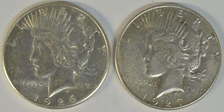 Blazing-white 1926-S and 1927-S Peace Silver Dollar. Better dates