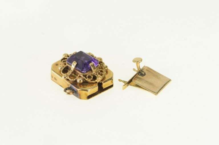 14K Yellow Gold Emerald Cut Amethyst Slide Bracelet Clasp