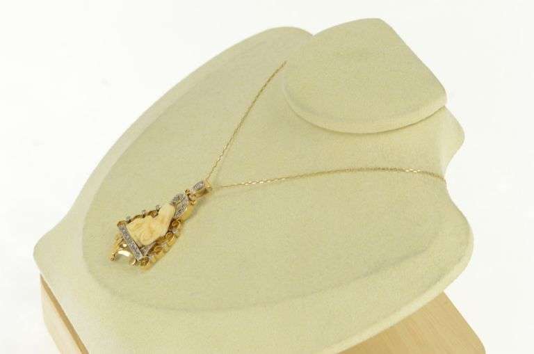 14K Yellow Gold 1850's Virgin Mary Diamond Antique Pendant