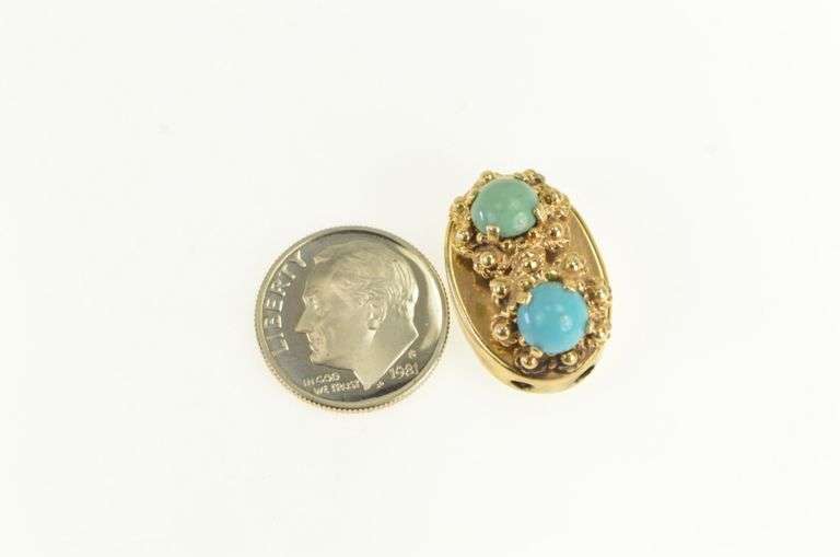 14K Yellow Gold Victorian Turquoise Slide Bracelet Charm/Pendant