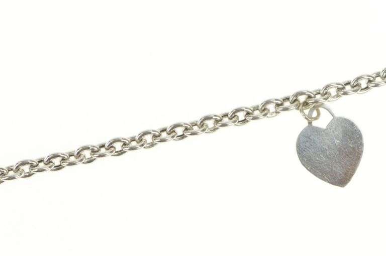 14K White Gold Cable Link Heart Charm Love Symbol Chain Bracelet