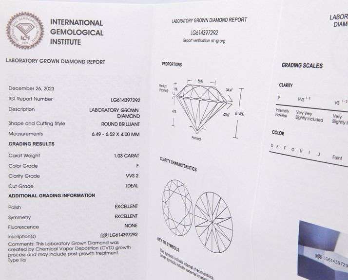 1.03ctw round brilliant cut lab grown diamond