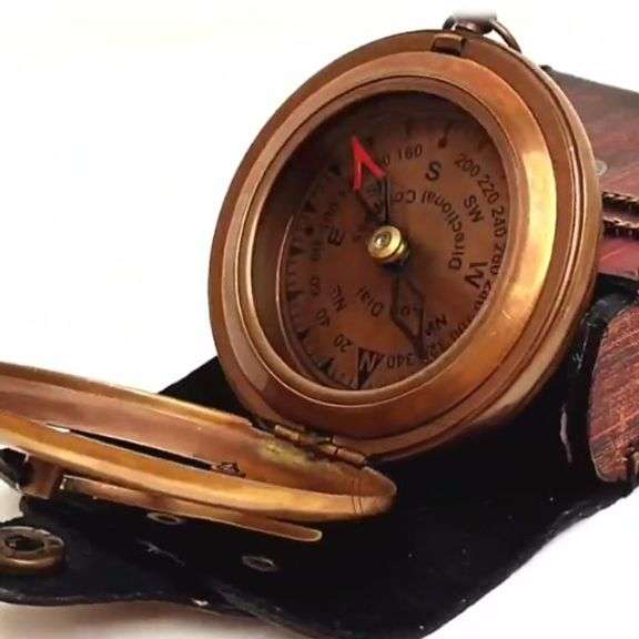 Antique Brass Sundial Leather Case
