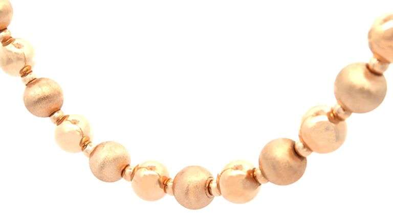 Polished and Brushed Finish Beaded Ball Necklace in 14K