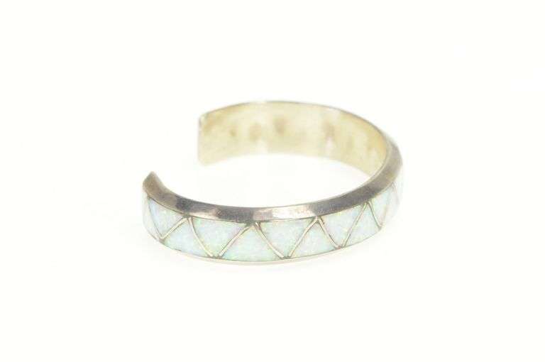 Sterling Silver Southwestern Syn. Opal Zig Zag Inlay Bracelet