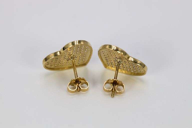 10k Yellow Gold Micro Pave White CZ Heart Love Stud Earrings