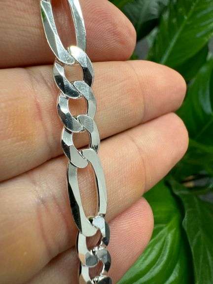 Men's 8mm Solid .925 Sterling Silver Flat Figaro Chain Link Italy Necklace 24"