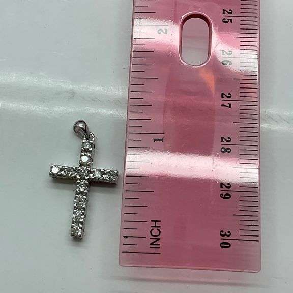 BRAND NEW 14K WHITE GOLD DIAMOND CROSS CHARM4773