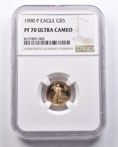 1990-P $5 American Gold Eagle 1/10 Oz Gold PF70 UCAM NGC