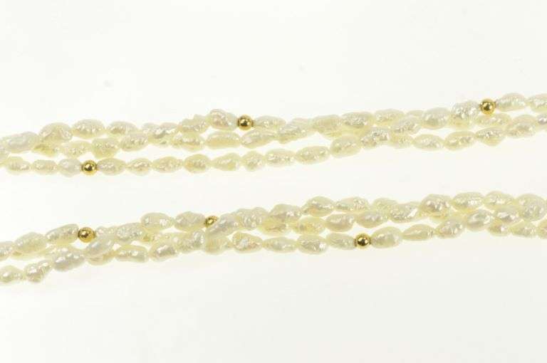 14K Yellow Gold 3.7mm Pearl Layered Beaded Retro Vintage Necklace