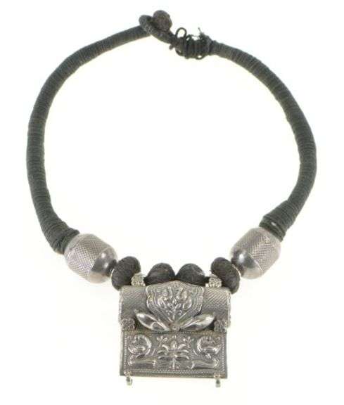 Sterling Silver Floral Bird Tibetan Medallion Rope Necklace