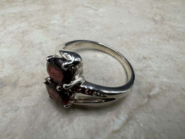 Sterling Silver Natural Gemstone Garnet Ring Size 10