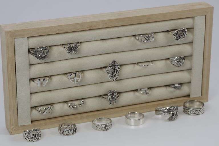 .925 Sterling Silver Ring Assortment Various Sizes & Styles (20 Ring Lot)