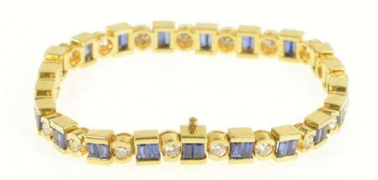 14K Yellow Gold 11.00 Ctw Natural Sapphire Diamond Vintage Bracelet