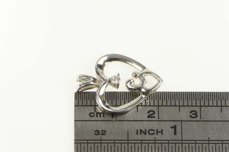 14K White Gold Diamond Heart Mom & Child Mother's Day Pendant