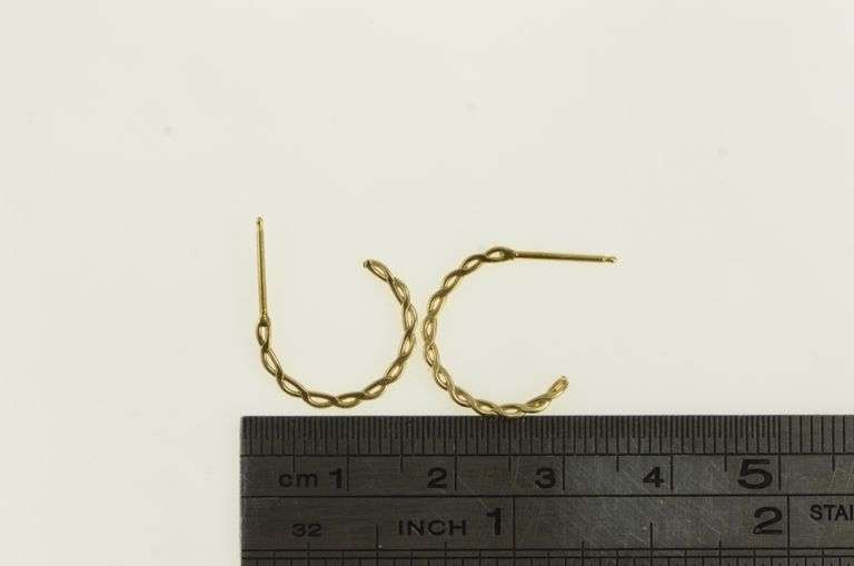14K Yellow Gold 15.7mm Twist Pattern 3/4 Hoop Earrings