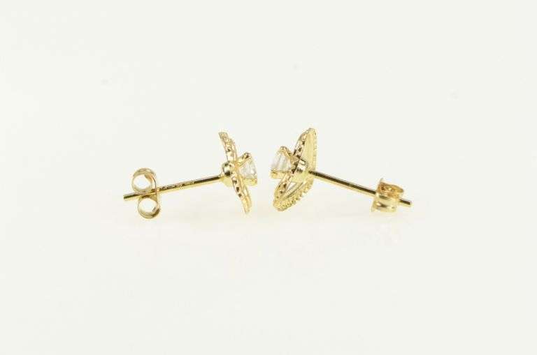 14K Yellow Gold Vintage Heart CZ Love Symbol Stud Earrings