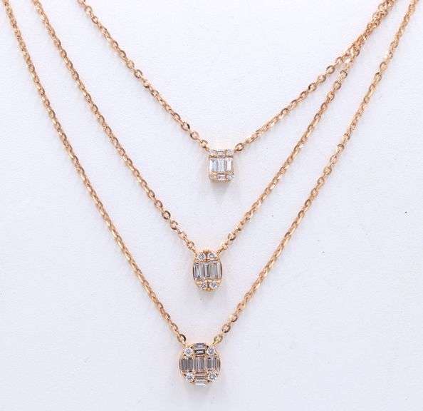 18kt Rose gold triple strand diamond necklace