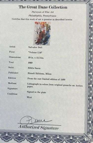 Highly Collectible and Rare Salvador Dali Original Llithograph from the 'Biblia Sacra' Suite