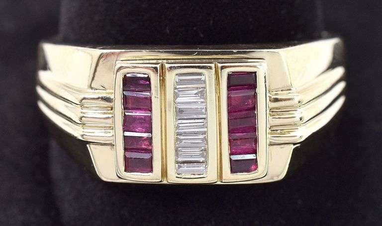 Handsome 14K Yellow Gold Ruby and Diamond Gemstone Ring