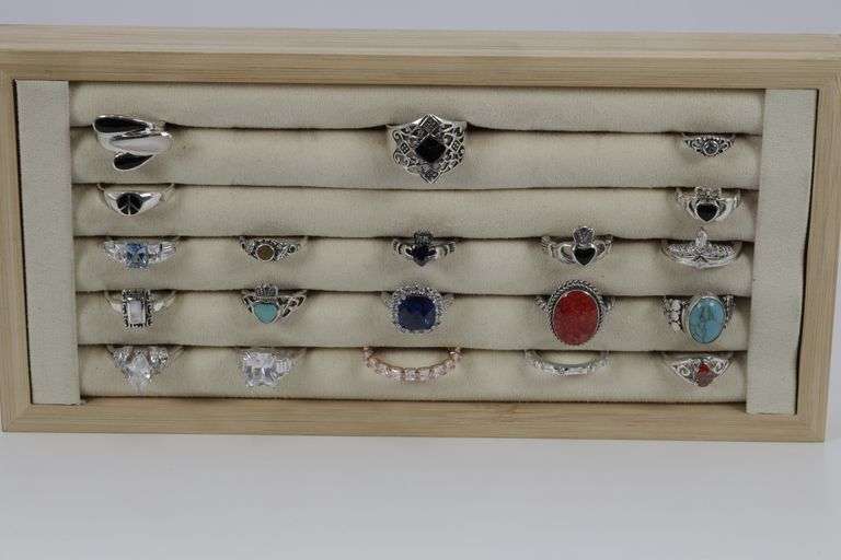 Sterling Silver Curated Ring Assortment Various Sizes & Styles (20 Ring Lot)